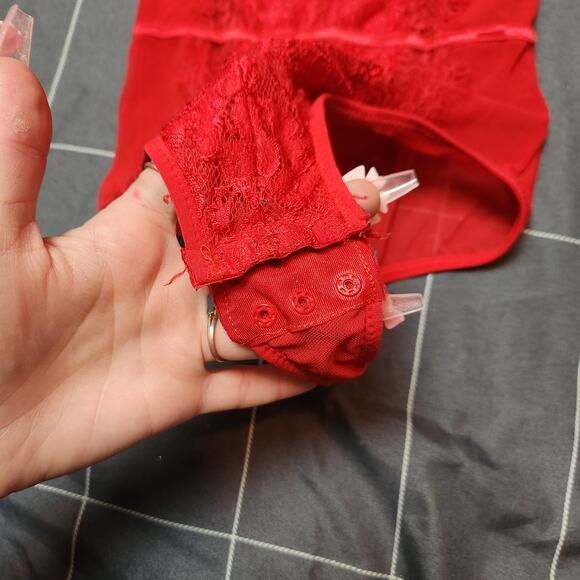 Pretty Little Thing womens S Red bodysuit lace lingerie strappy one piece - Picture 5 of 7